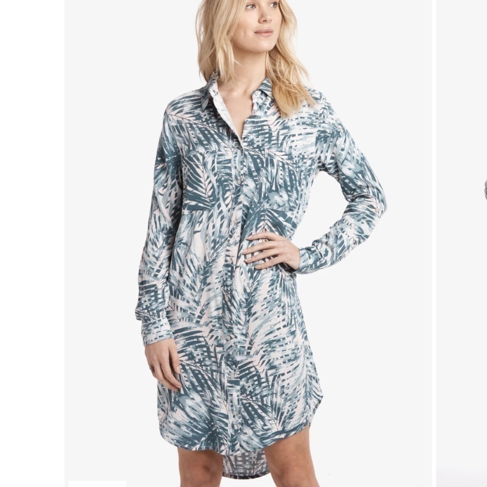 Lole Montreal Tamara long sleeve tropical print shirt dress S